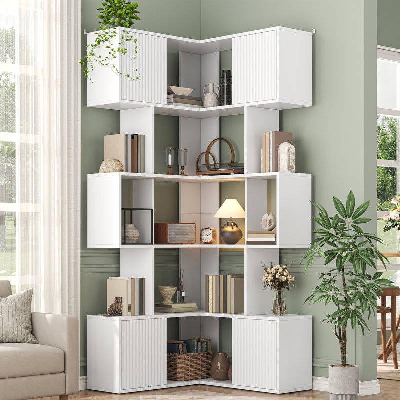 71 Inch Corner Bookshelf, 5 Tier Storage Bookcase, L-shaped Cube Bookshelf, Wood Modern Book Shelf Organizer For Living Room/home Office/bedroom Display Unit, White