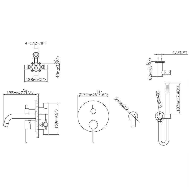 2 Handle Bathroom Roman Tub Faucet with Diverter, Gold