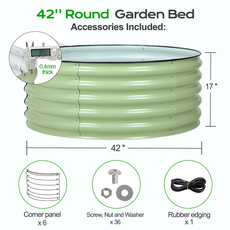 Aoodor 17" Metal Raised Garden Bed, Green, 17" H x 42" W x 42" D