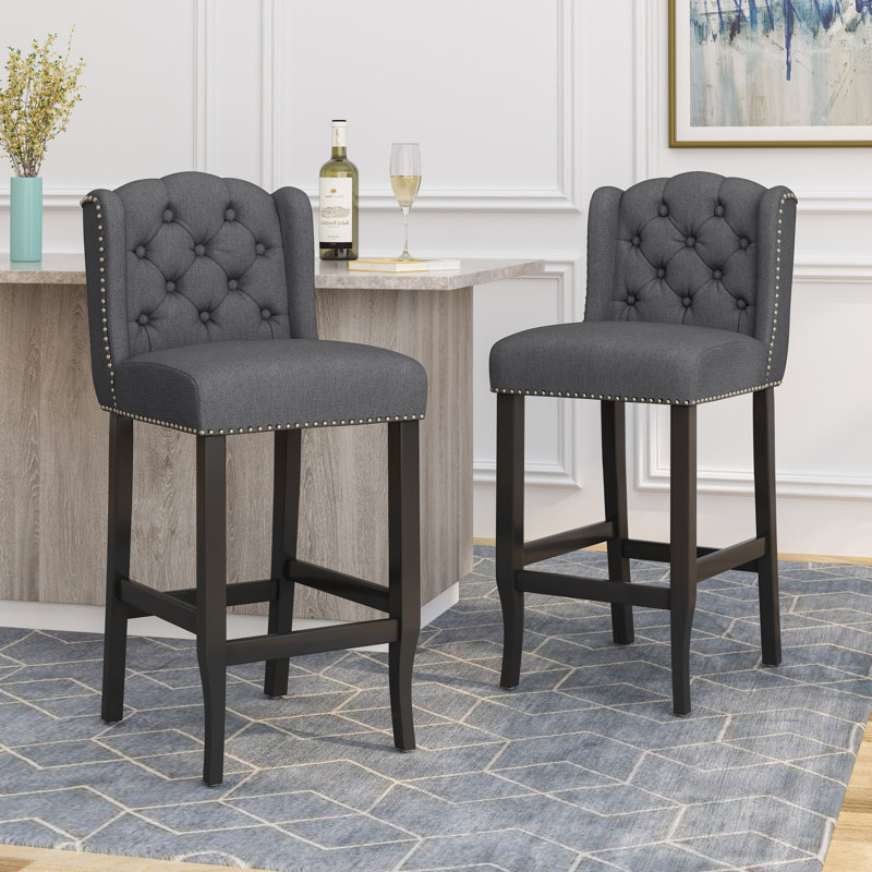 Fabric Tufted Wingback Counter Stools, Charcoal, Bar Stool (31" Seat Height)