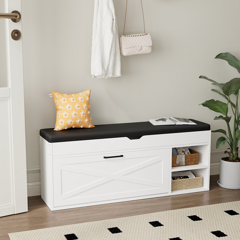 8 Pair Shoe Storage Bench with Leather Cushion, White