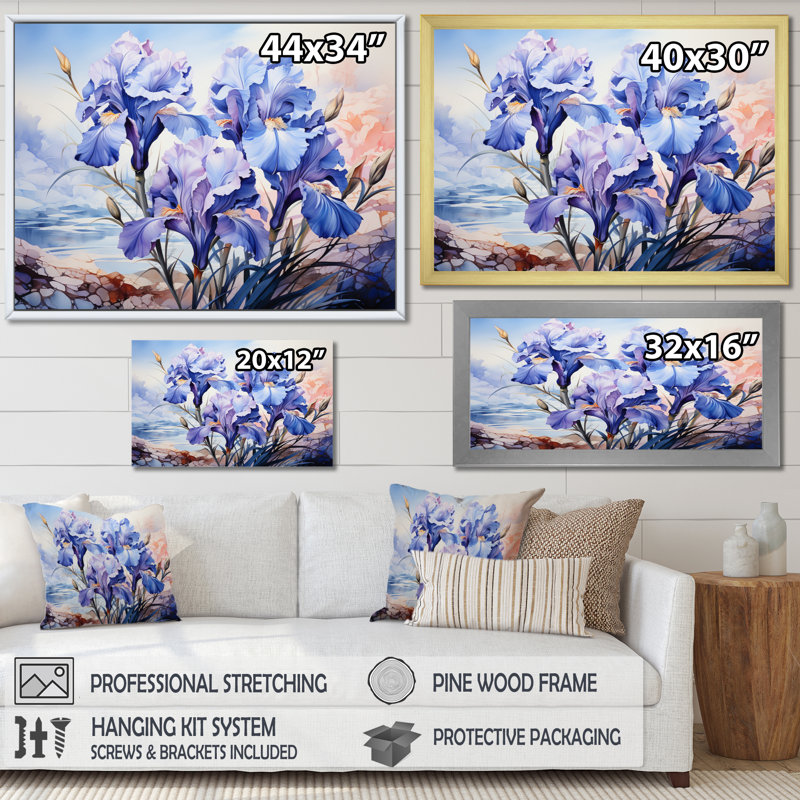 " Meadow Iris Whispers II ", 24" H x 32" W x 1" D, Black Picture Framed