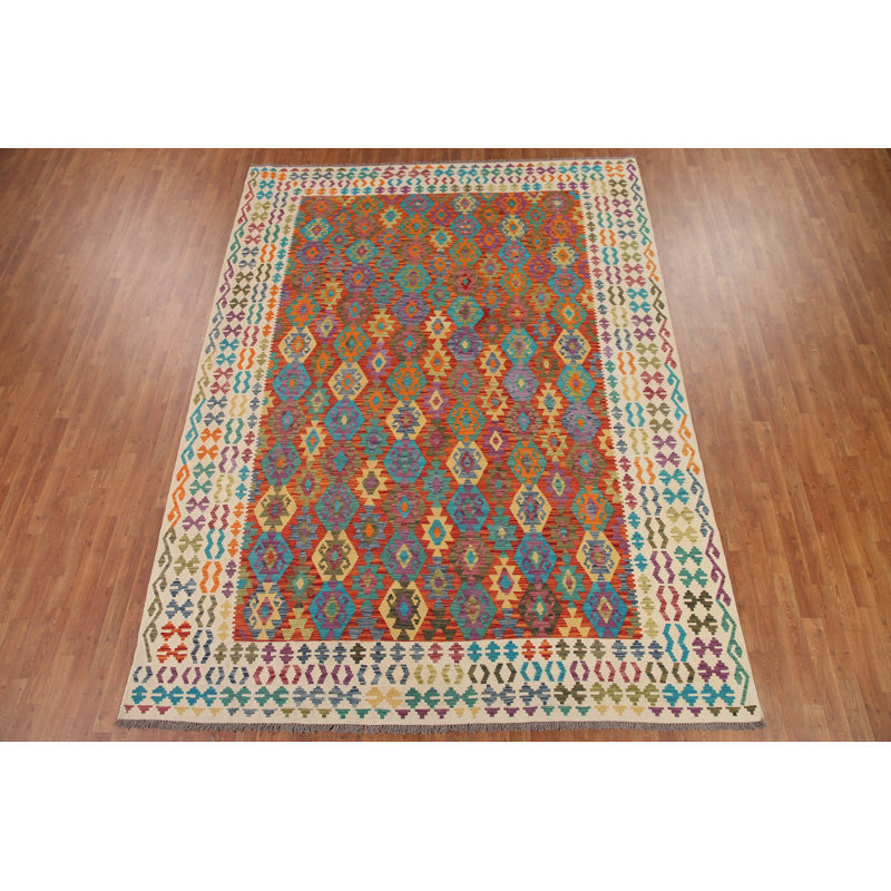 Tapis oriental réversible en laine Kilim 9 x 11