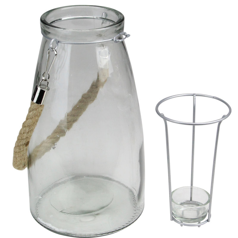 Lanterne cylindrique en verre 10,25 po avec support à thé suspendu
