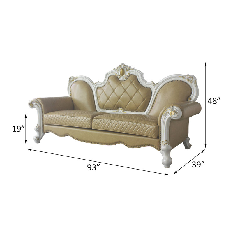 Tazmin Upholstered Loveseat with Rolled Arm, Beige PU, Antique Pearl, 48" H x 93" W x 39" L