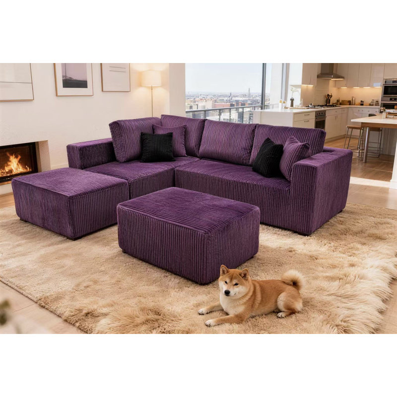 Canapé modulaire Boneless Fernvale, Velours côtelé mauve