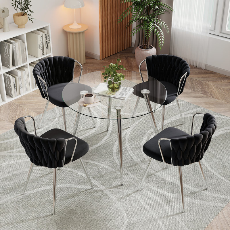 Ensemble de table de salle à manger 5 pièces pour 5 personnes, Noir, 29.5"H x 36"W x 36"D, Silver