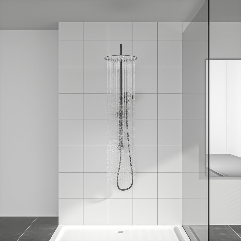 Douche double 10 pouces avec pomme de douche réglable à 5 fonctions avec barre coulissante et boyau de douche