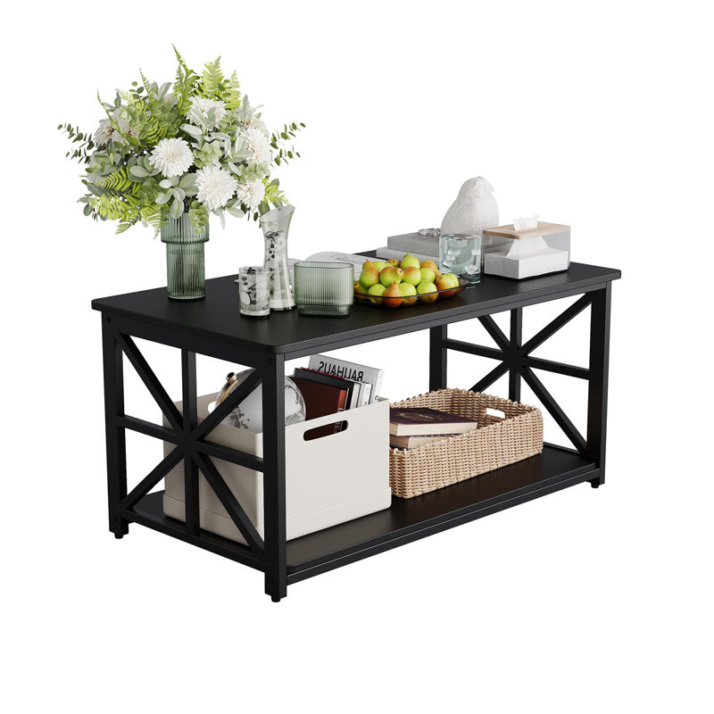 2-Tier Coffee Table With Round Corners, Black