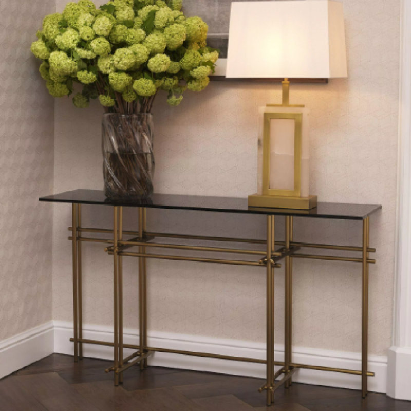 Quinn 52'' W Glass Console Table, Brass