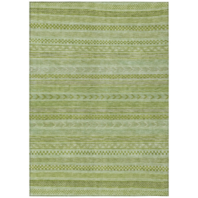 Tapis extérieur lavable rayé vert et sauge 9 'X 12'