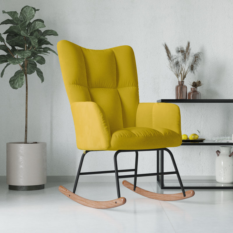 Chaise berçante Hrisula, Jaune moutarde, Noyer