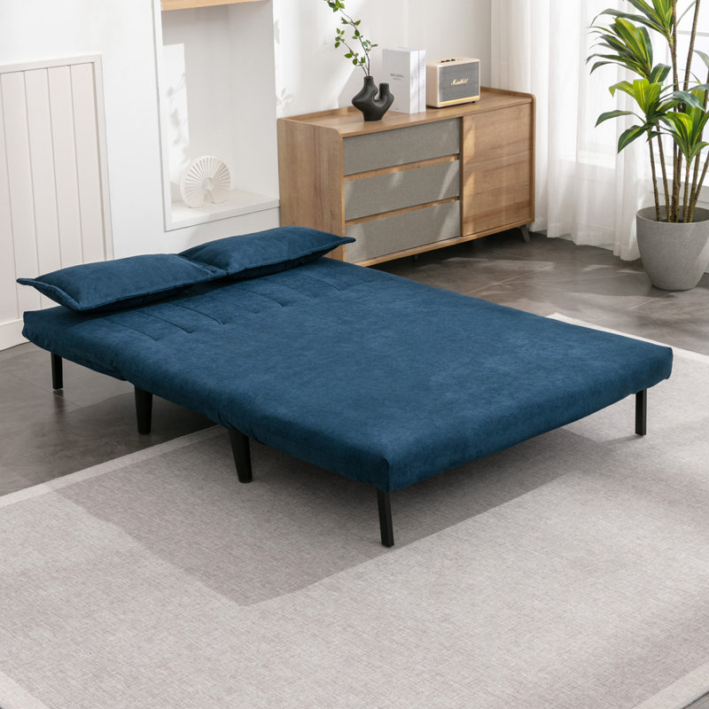 Nari 125.5Cm Linen Armless Sofa Bed, Blue
