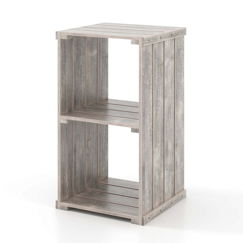  1 Pcs 2-cube Storage Shelf Slatted Paulownia Wood Cubic Organizer With Open Back, Brown