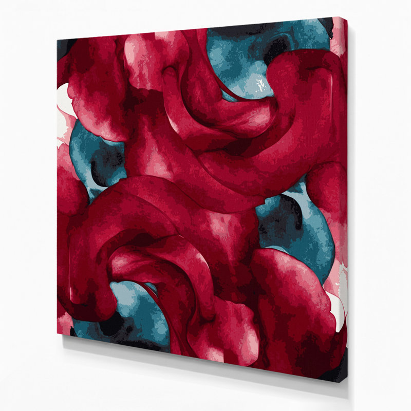 Abstrait aquarelle 38, art mural sur toile rouge, H 12 po x l 12 po