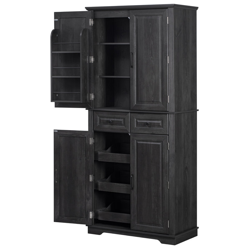 K&K - Armoire de cuisine de 71 po de hauteur avec 3 armoires coulissantes, Noir