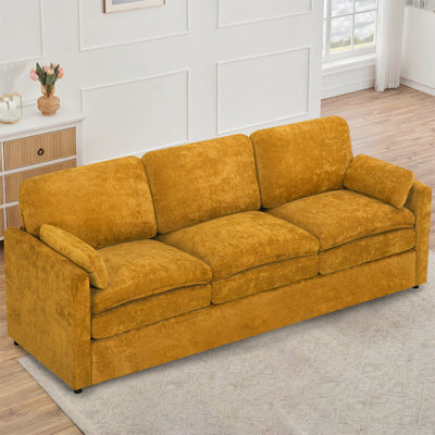 Canapé moelleux moderne de 89 po avec coussin rembourré, canapé en chenille avec 2 coussins bien rembourrés, canapé 3 places pour le salon, la chambre à coucher