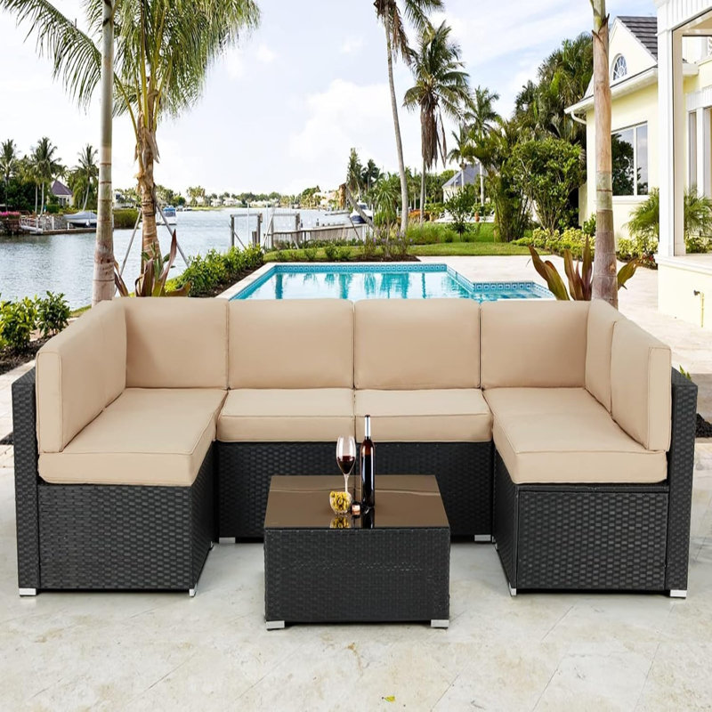 Wicker 6 - Person Garden Lounge Set With Cushions And Cover