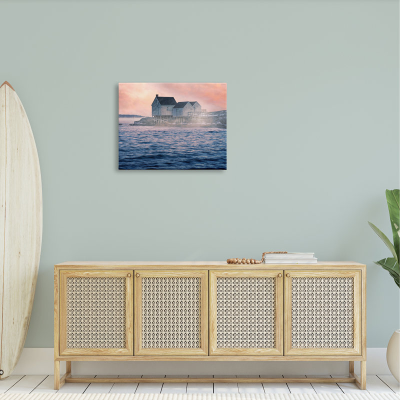 Coastal Cottage Seaside Ocean Waves Landscape Canvas Print