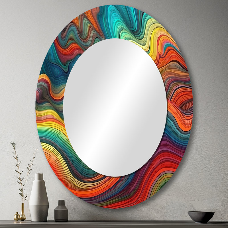 Pétar explorant les profondeurs du marbre orange III - miroir géométrique, miroir mural orange unique, impression sur métal