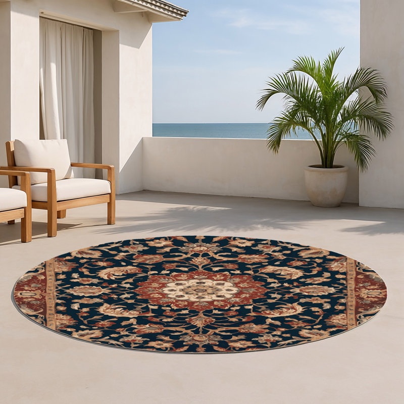 Tapis d'intérieur et d'extérieur brun Persian, Rond 5 pi