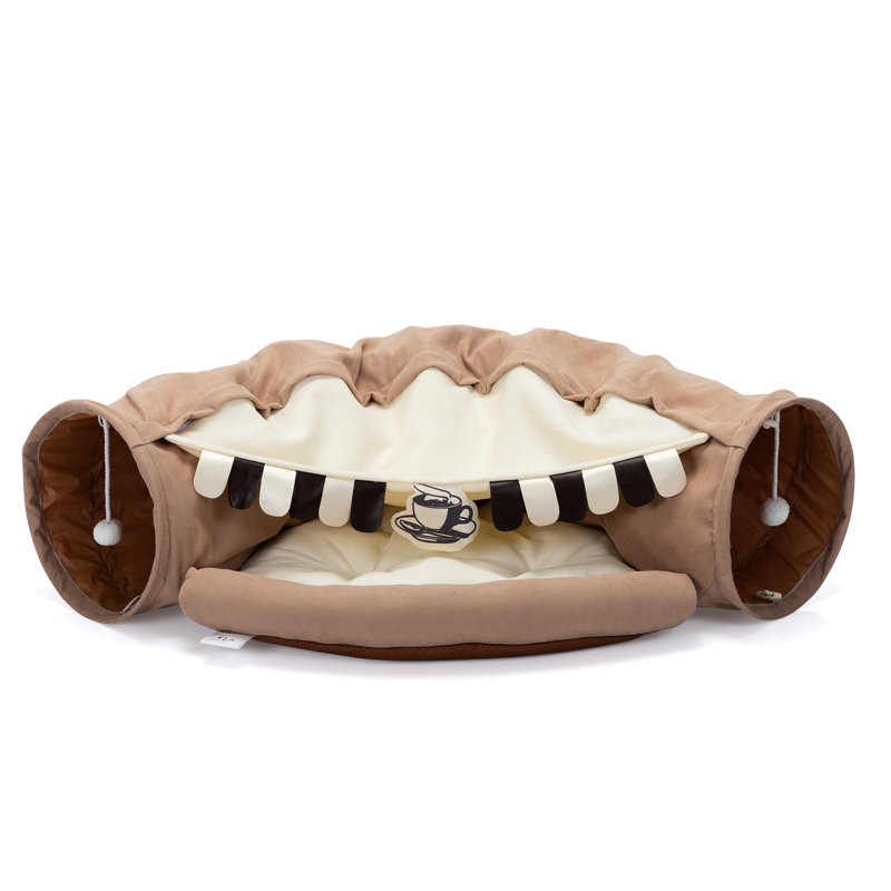 Lit tunnel lavable pour chat pour chats d'intérieur, avec matériau et suspension gaie, coussin, intérieur pliable des chats, confortable
