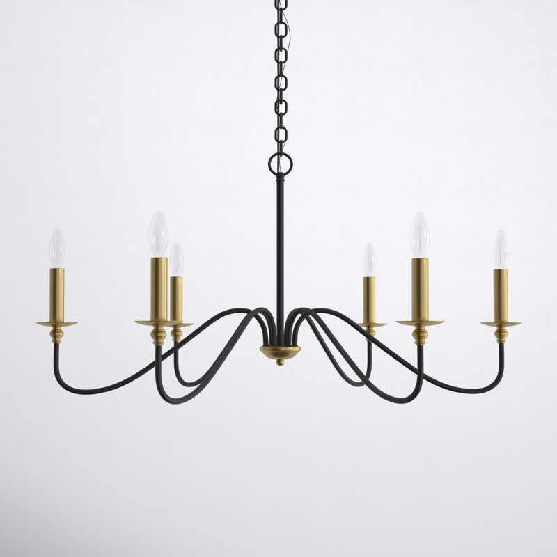 Ableton Iron 6-Light Chandelier, Black/Brass, 19" H x 36" W x 36" D