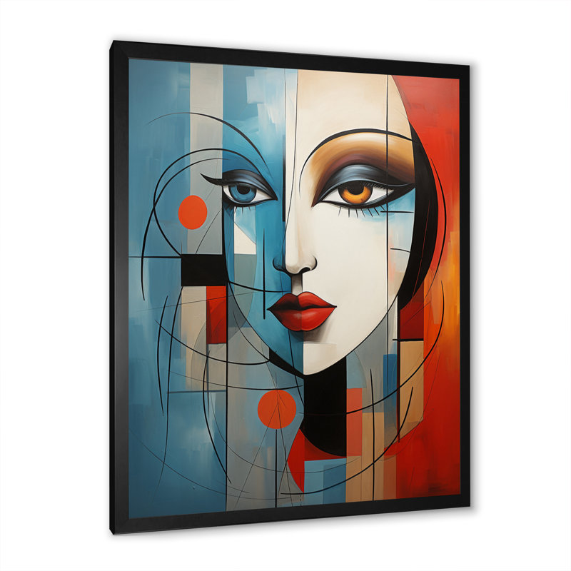 Inzillo Cubism, portrait géométrique sur toile V, H 20 po x l 12 po x P 1 po, Cadre photo noir