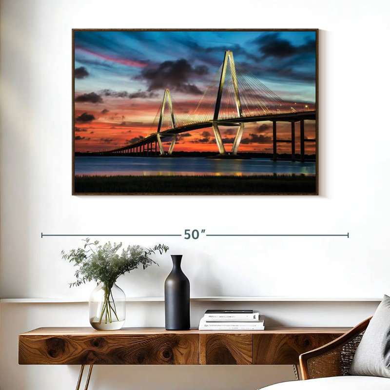 Le pont Ravenel à Charleston, Cadre flottant noyer, 40 po x 27 po