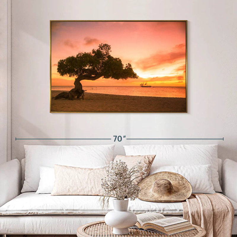 Arbre Divi Divi Aruba, 46 po x 31 po, Cadre flottant doré