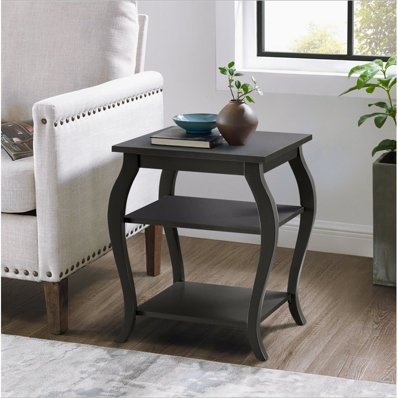 Table de bout noire à 2 tablettes, Noir, H 23,5 po x l 18,5 po x P 18,5 po