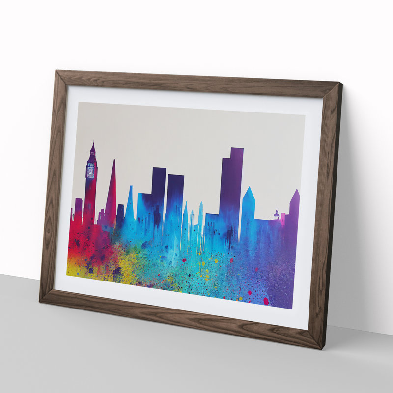 Colourful London Skyline Vol.2 Abstract - Painting, 46cm H x 64cm W x 2cm D, Walnut Framed