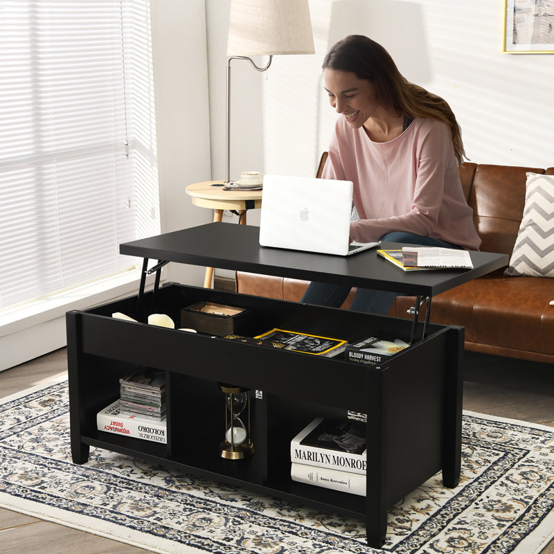 Table basse Red Barrel Studio® avec compartiment caché et tablettes de rangement noires