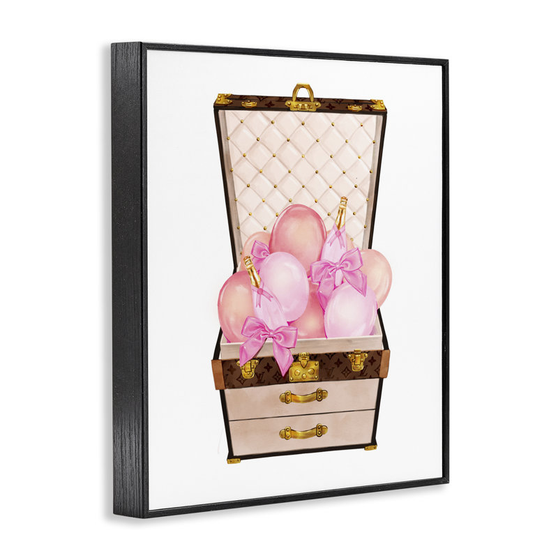 Ballon et champagne rempli de giclée encadrée, design par Ziwei Li, H 14 po x l 11 po, Giclée encadrée noir minuit
