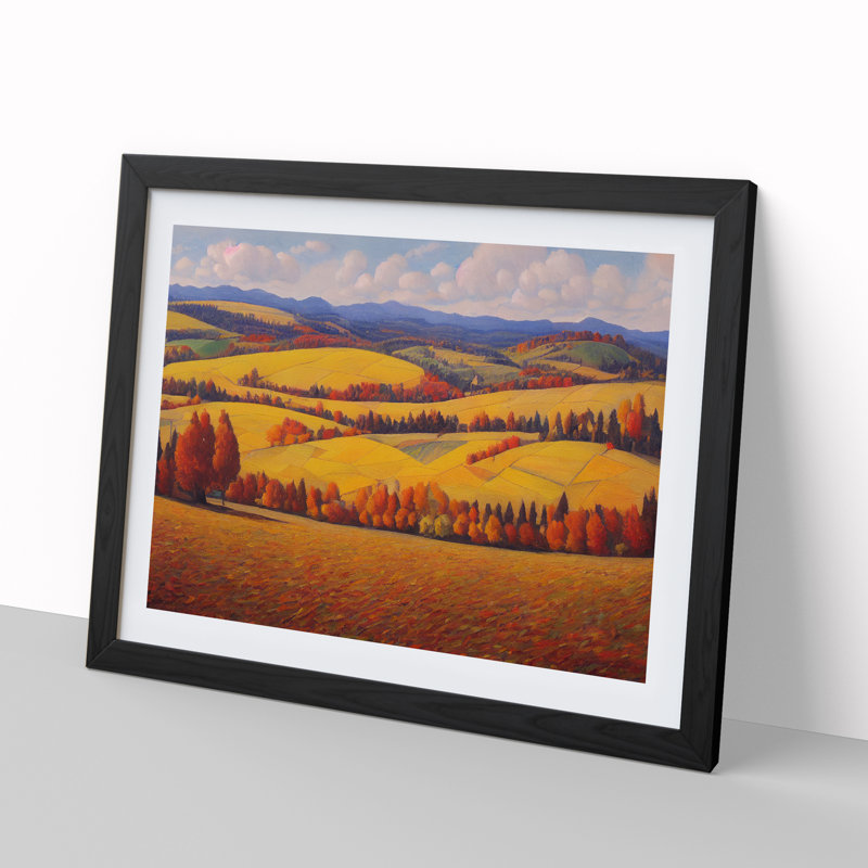 Autumn Meadow Landscape Vol.1 - Single Picture Frame Print, 46cm H x 64cm W x 2cm D, Black Framed