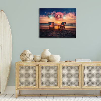 Summer Fireworks at Beach Canvas, design by Arlington Prints