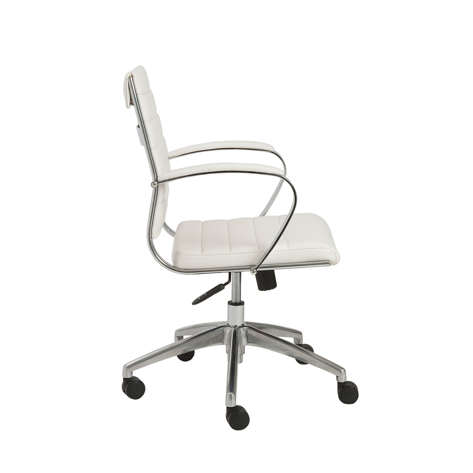 Rossie Swivel Office Chair, White Faux Leather, Fixed