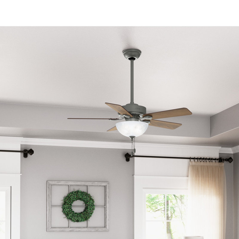 44" Swanson 5 - Blade Standard Ceiling Fan with Pull Chain and Light Kit Included, Autumn Walnut