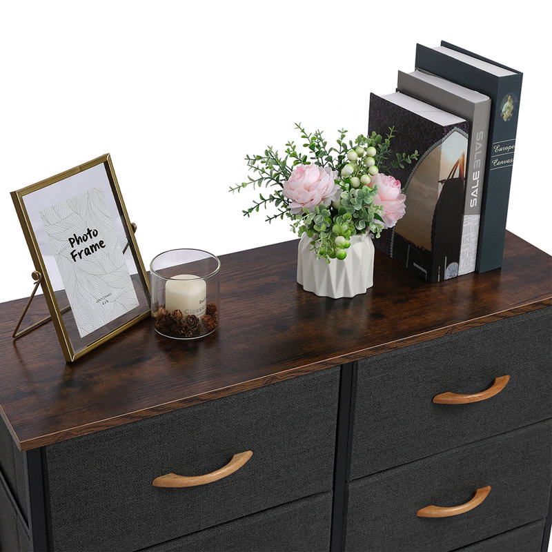 Hauser 4-Tier Wide Dresser Storage Unit With 8 Pull Fabric Drawers