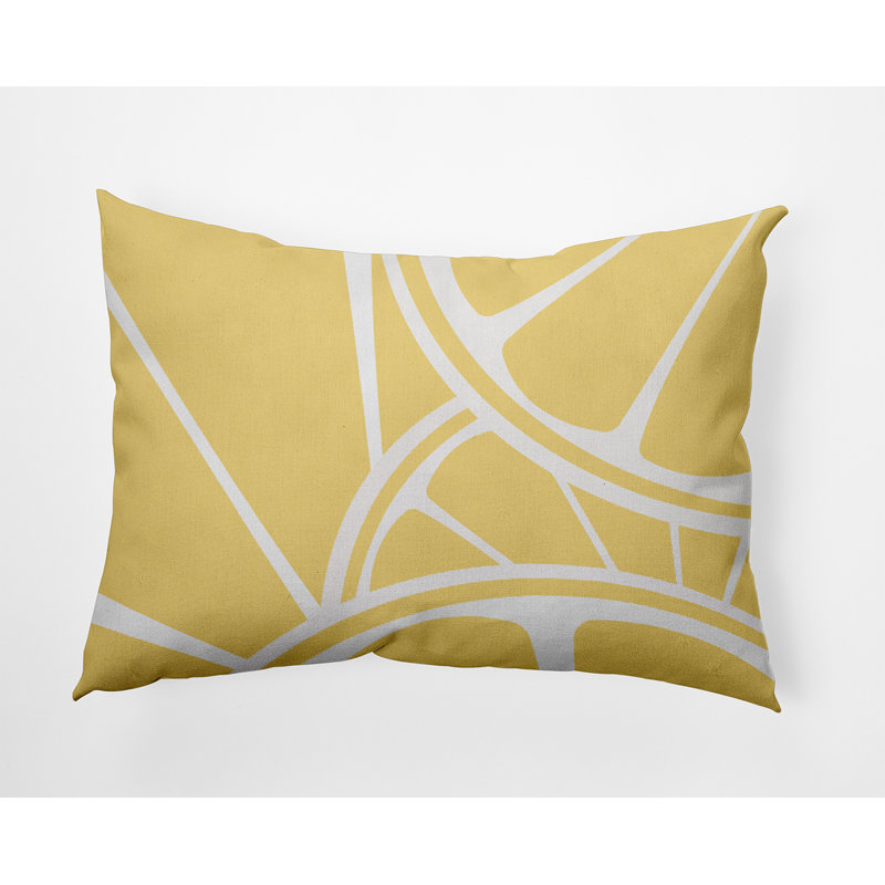 Geometric Outdoor Reversible Throw Pillow, Yellow/White