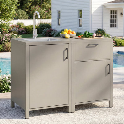 Combo modulaire d'évier de cuisine d'extérieur avec tiroir et armoire de rangement, station de préparation en aluminium résistante à la rouille toutes saisons avec évier intégré, pour patio, cour arrière, terrasse