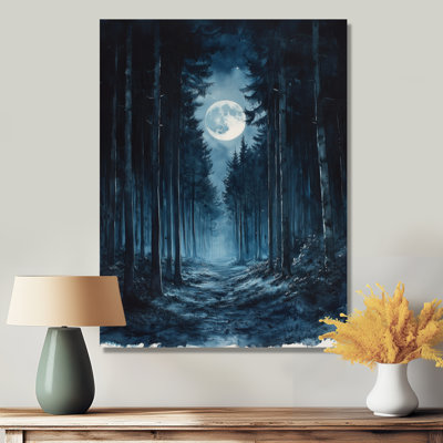 Midnight Forest Wall Art, Dark Woodland Canvas, Midnight Blue Forest