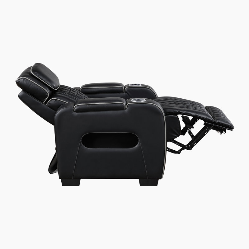 Fauteuil inclinable en similicuir respirant de 37,5 po avec appui-tête, éclairage à DEL et bras de rangement Savion, Noir