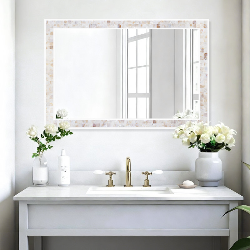 Miroir de salle de bain rectangulaire 24 po x 36 po, décoration murale bord de mer, 24" x 36", Brown