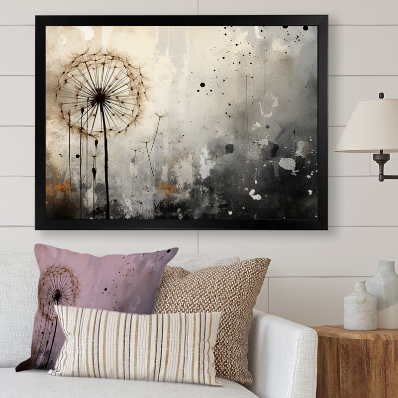 Dandelion Mute Tone V sur toile, Cadre simple noir, H 24 po x l 32 po x P 1 po