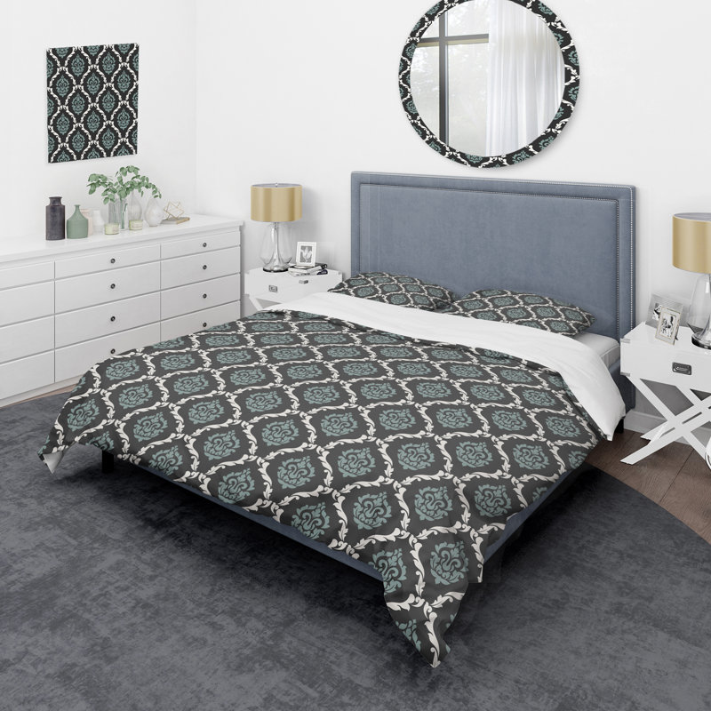 Ensemble de housse de couette en microfibre bleu / gris / blanc 3 pièces, Housse de couette pour très grand lit et 2 très