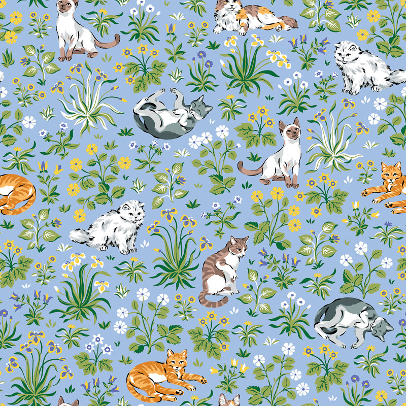 Must Must Cats - papier peint adhésif bleu, Bleu