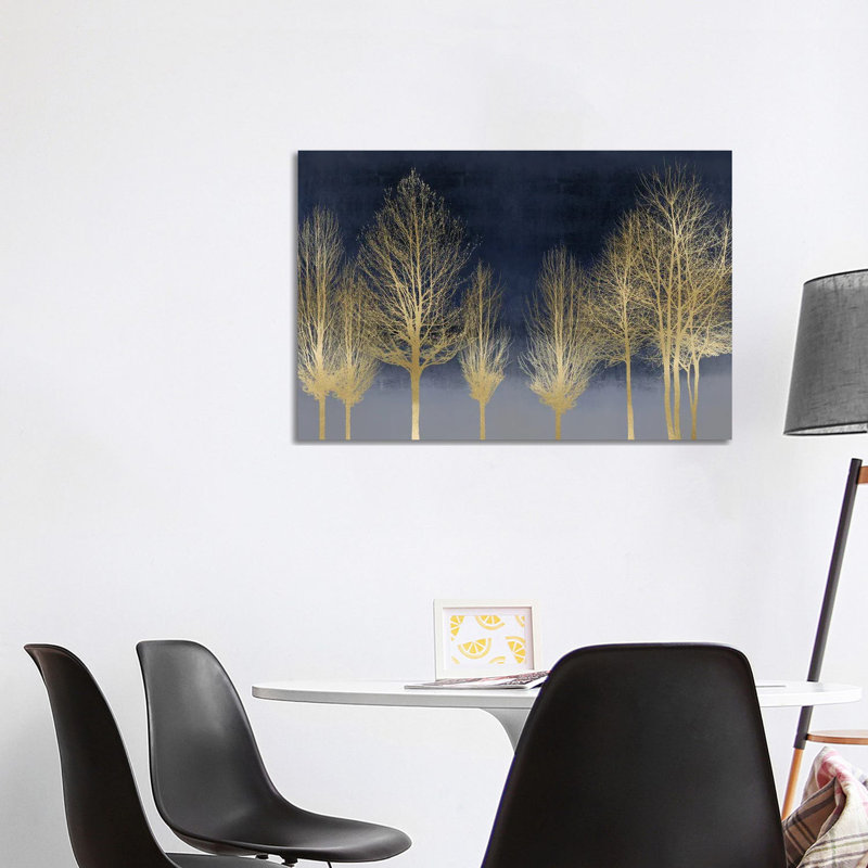 Gold Forest On Blue by Kate Bennett - Wrapped Canvas Painting, 101.6 cm H x 66.04 cm W x 3.175 cm D