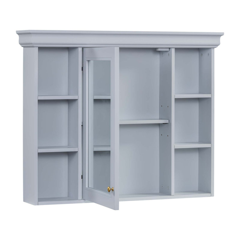 Armoire à pharmacie murale moderne avec porte miroir et 6 tablettes ouvertes Modern, H 28,74 po x l 35,5 po x P 5,9 po, Gris