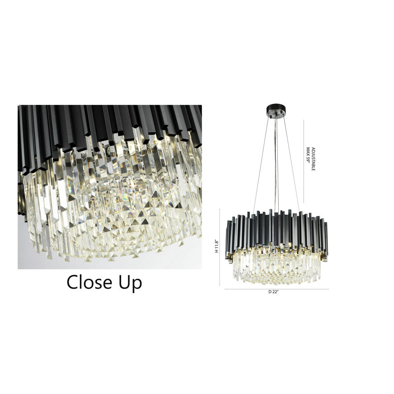 Jeanenne Frame Chandelier with Crystals Accents, Black, 11.8" H x 22" W x 22" D